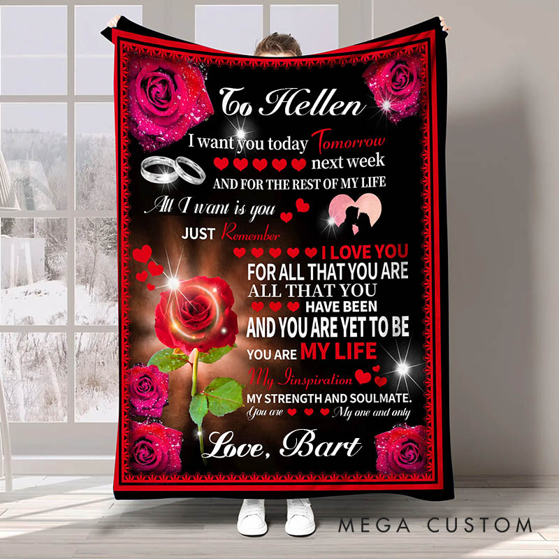 Personalized Couple You Are My Life Blanket with Name Couple Roses Love Letter Blanket Valentine's Day Gift for Husband Wife Hubby Wifey Home Decor