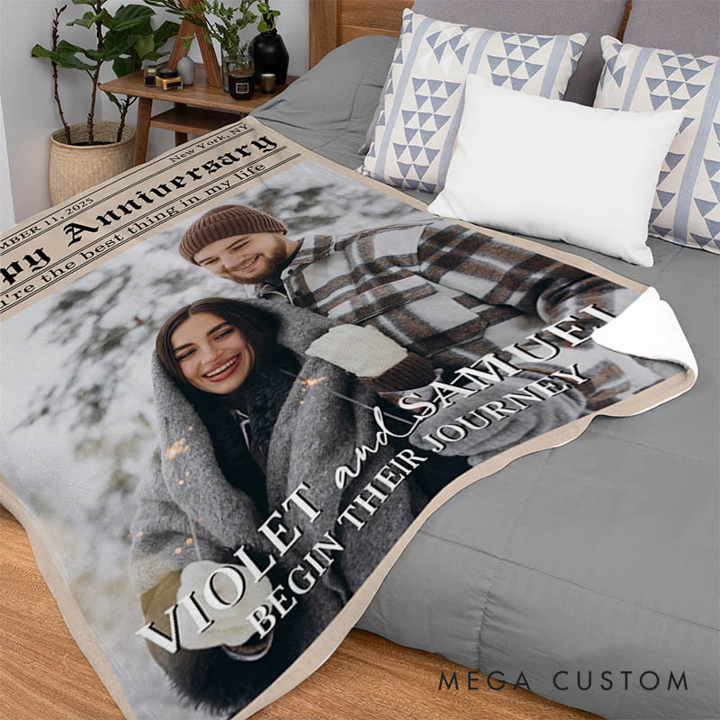 Personalized Couple Times Poster Design Photo Blanket with Text and Name Newlywed Wedding Newspaper Blanket Anniversary Gift for Husband Wife BF GF