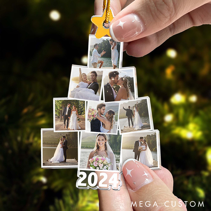 Personalized Couple Christmas Tree Photo Ornament Custom Couple Anniversary Gift Ornament Couple Christmas Acrylic Ornament for Wife Husband Ornament