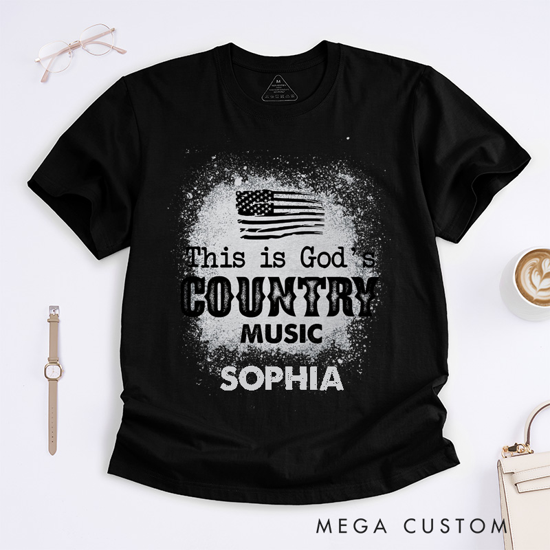 Personalized Country Music Classic T-Shirts Custom Name God Western American Flag Tee Unique Gift for Country Music Fans Men Women Shirt