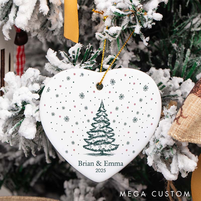 Personalized Christmas Tree and Snow Ornament Couple 2025 Xmas Ornament Husband Wife Holiday Keepsake Gift with Name Couple Christmas Decor