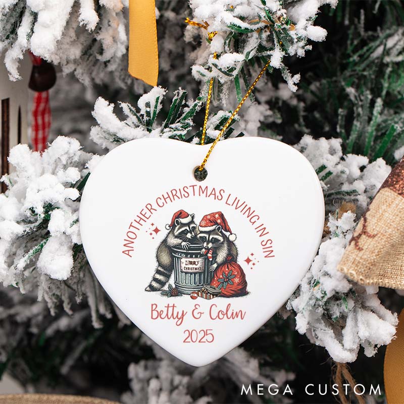 Personalized Funny Couple Raccoon Christmas Ornament Another Christmas Living in Sin Husband Wife 2025 Holiday Gift Ornament