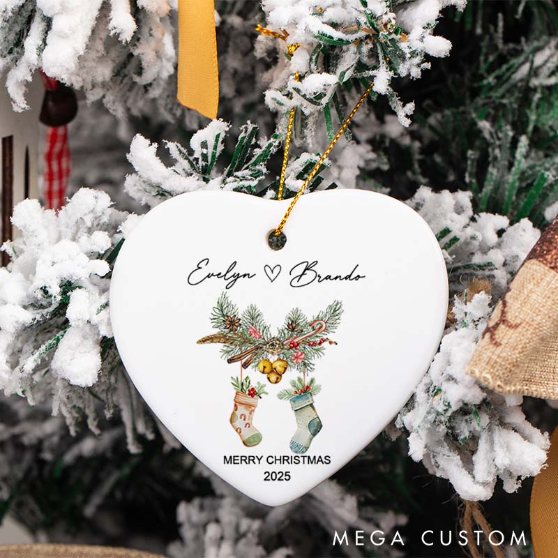 Personalized Stockings and Garland Christmas Ornament Couple Holiday Ornament for Husband Wife Xmas Ornament Gift with Name