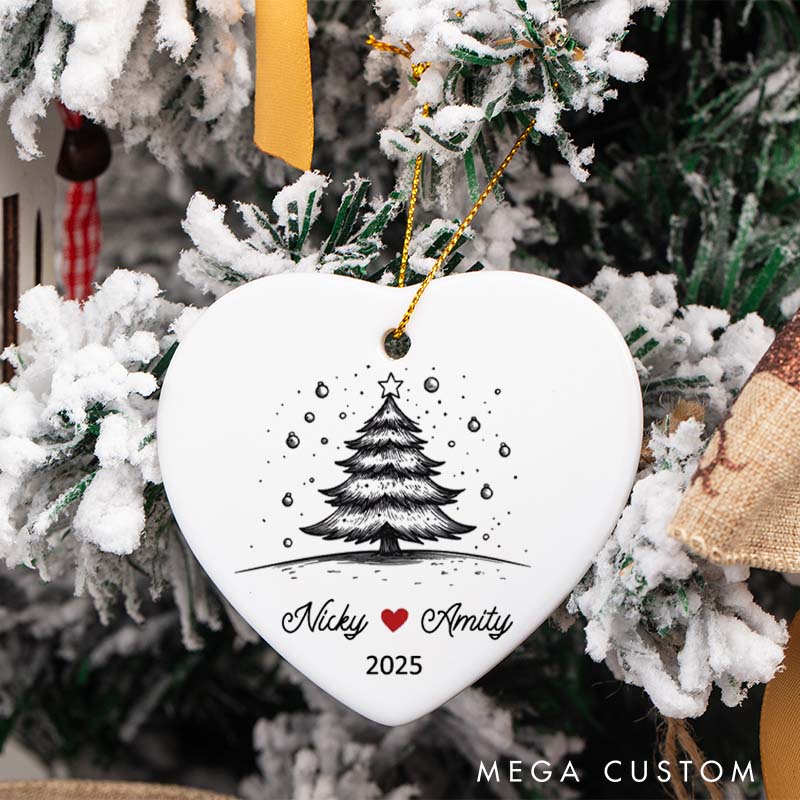 Personalized Black and White Christmas Tree Ornament Couple 2025 Holiday Ornament Husband Wife Christmas Ornament Boyfriend Girlfriend Gift