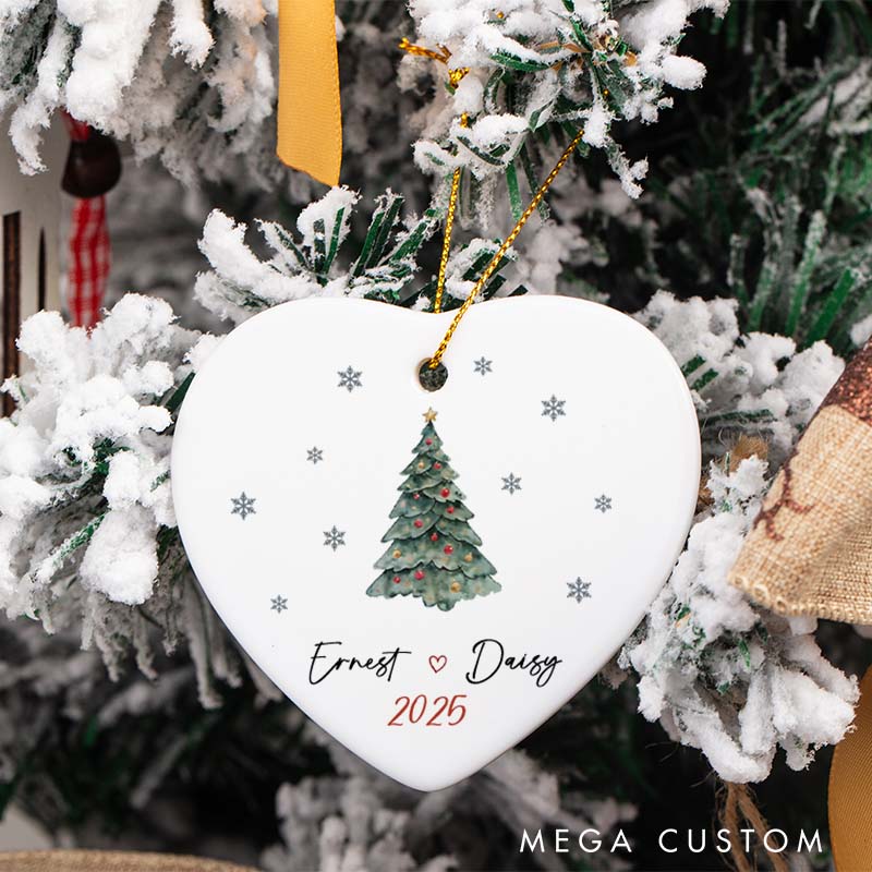 Personalized Christmas Tree Ornament Couple 2025 Watercolor Christmas Gift Ornament Husband Wife Holiday Gift Keepsake