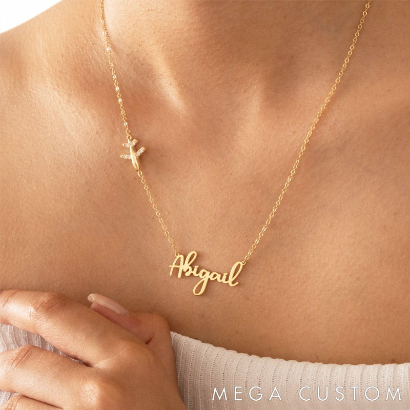 Personalized Name Necklace for Travel Lovers Diamond Airplane and Name