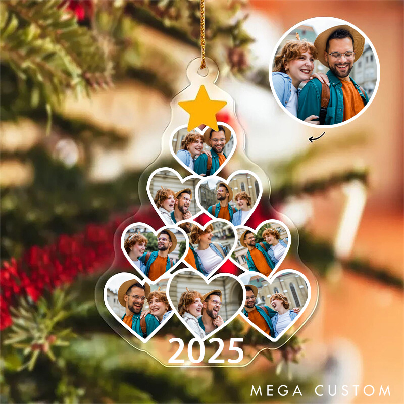 Personalized Heart-Shaped Photo Collage Christmas Tree Ornament Couple 2025 Christmas Gift Husband Wife Acrylic Ornament Couple Anniversary Gift Ornament