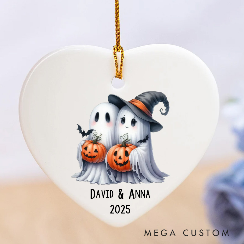 Personalized Adorable Ghost Couple Ornament Couple 2025 Halloween-Themed Ornament Husband Wife Ghost Gift