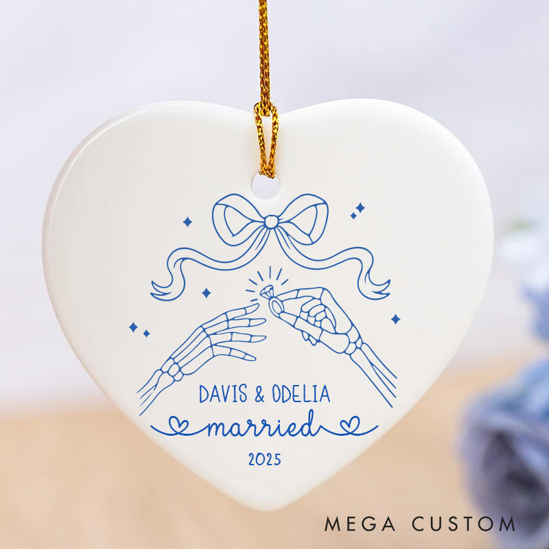 Personalized Engaged Skeleton Hands Ornament Gothic Couple Engagement Halloween Gift Husband Wife Halloween Gift