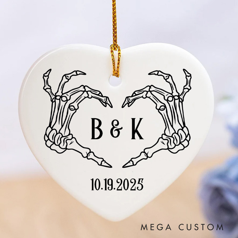 Personalized Skeleton Hands Monogram Ornament Couple Halloween Anniversary Gift Ornament Gothic Halloween Gift Decor for Husband Wife