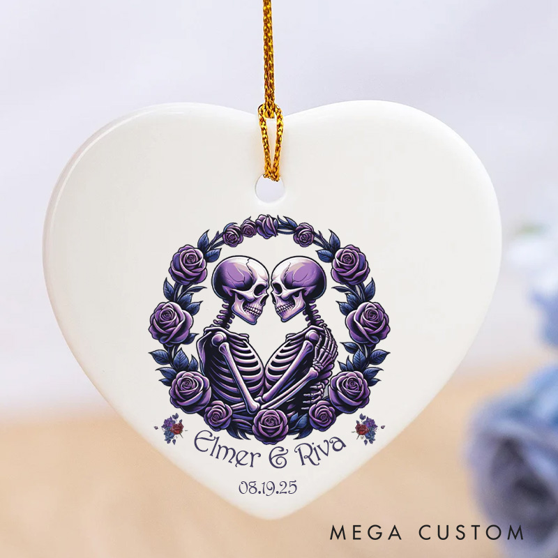 Personalized Romantic Skeleton Couple Ornament Purple Roses Halloween Keepsake Ornament Couple Halloween Gift for Husband Wife
