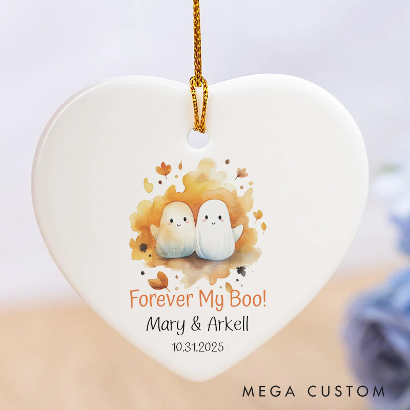 Personalized Forever My Boo Autumn Ghost Ornament Couple Autumn Leaves Halloween Ornament Couple Anniversary Gift for Husband Wife