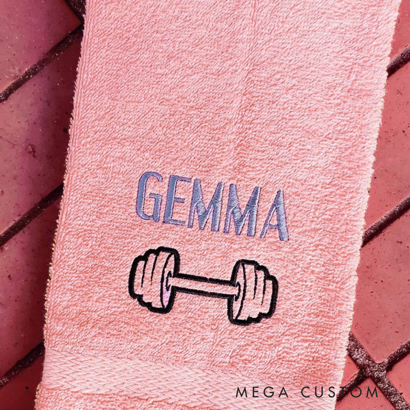 Personalized Barbell OutlineHand Towel Monogrammed Sports Hand Towel Custom Name Perfect for Fitness Enthusiasts Bodybuilders and Gym Lovers