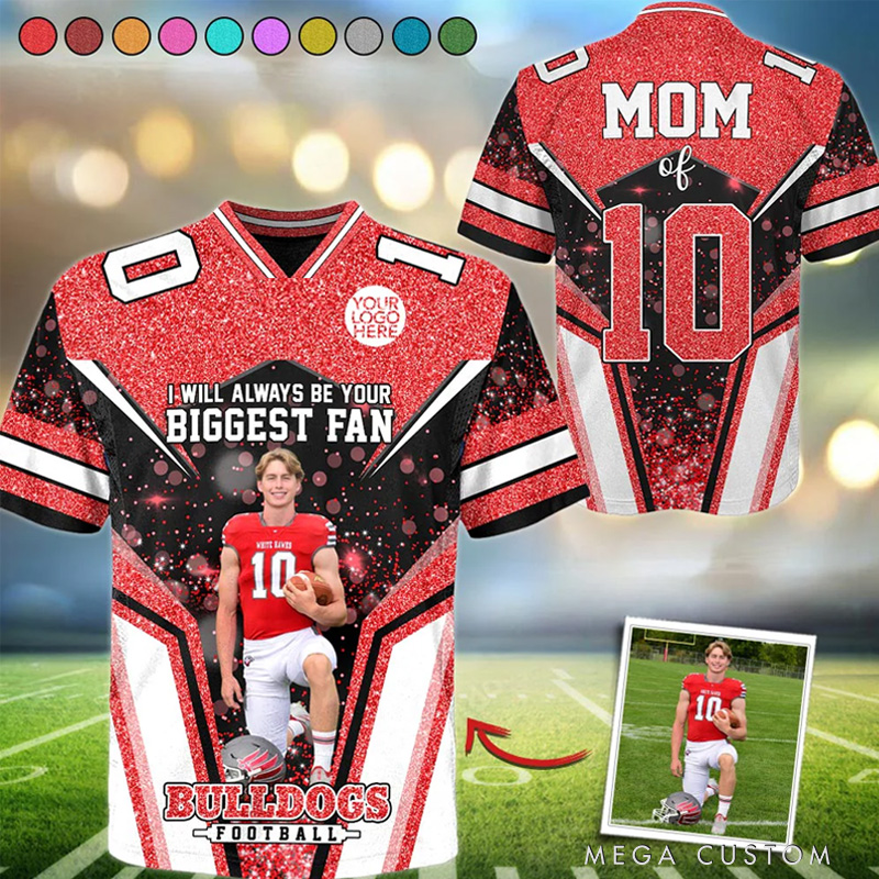 Personalized American Football Jersey Shirt with Custom Photo, Name, and Number Design