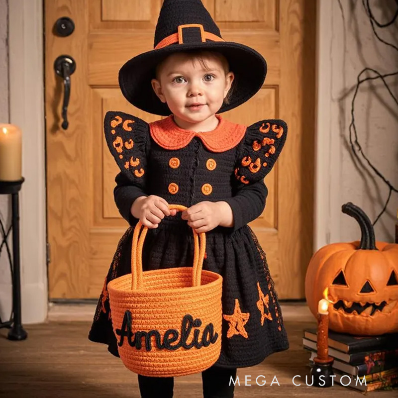 Personalized Halloween Cotton Kids Basket Custom Name Trick-or-Treat Bag Halloween Gift