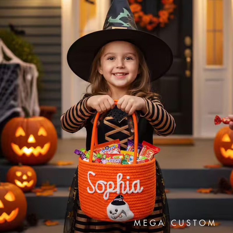 Personalized Halloween Treat Bag with Name Trick or Treat Basket Halloween Basket for Boys and Girls Halloween Gift