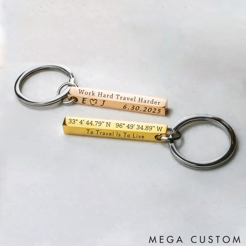 Personalized Rectangular Keychain Gift for Travel Lovers with Customization Four Sides