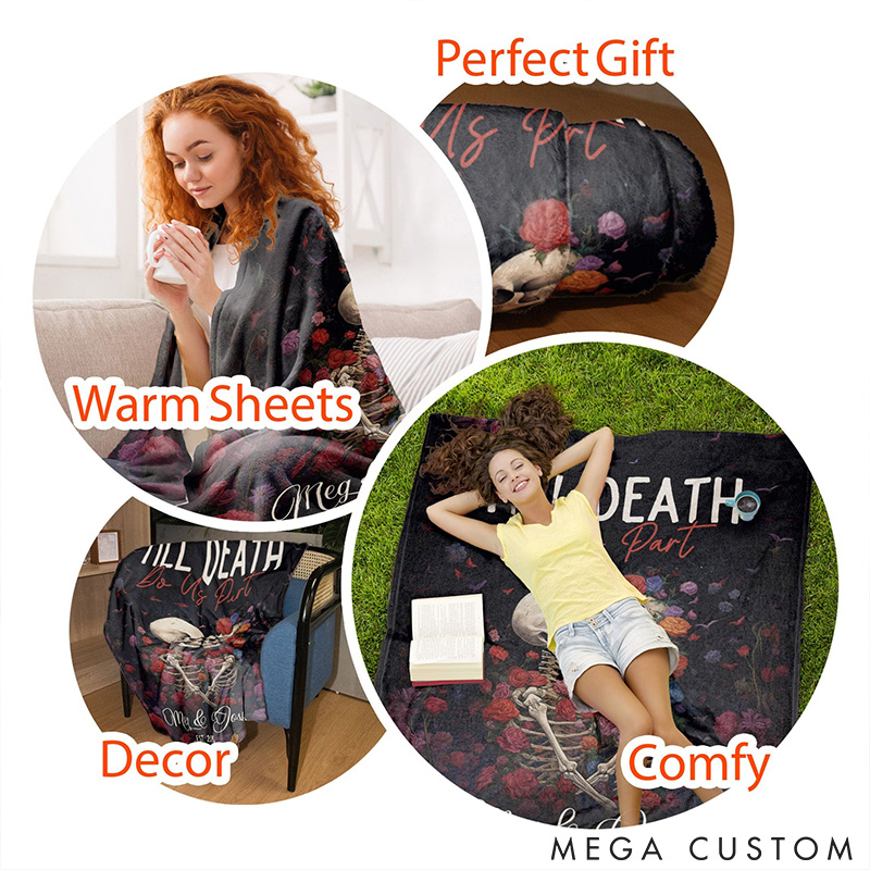Personalized Couple Blanket Till Death Do Us Part Gothic Couple Anniversary Blanket Halloween Gift Blanket for Husband Wife