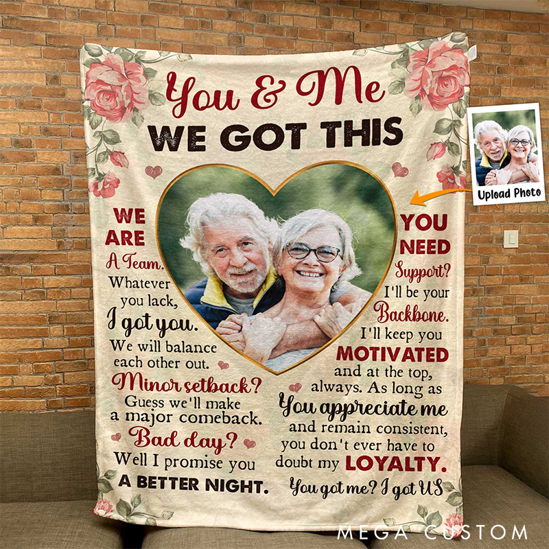 Personalized Couple Photo Blanket You and Me We Got This We're A Team Couple Anniversary Gift Blanket Husband Wife Blanket with Photo