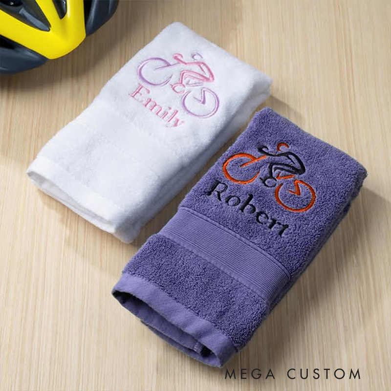 Personalized Riding Hand Towel Embroidered Cycling Sport Towel with Name Race Day Gift for Cyclist