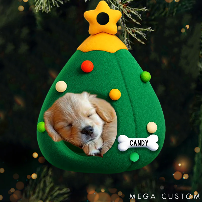 Personalized Pet Lover Santa Paws Cozy Tree Photo Christmas Ornament