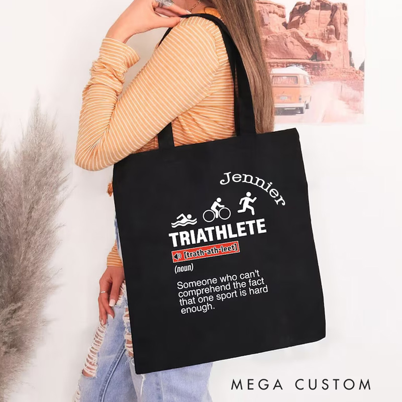 Personalized Triathlete Definition Adventure Tote Bag Runner Gifts Shopping Bag Gift for Cyclists Sport Lover Tote Bag