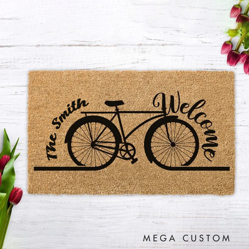 Personalized Bike Welcome Doormat Bicycle Housewarming Gift for Cycling Lovers