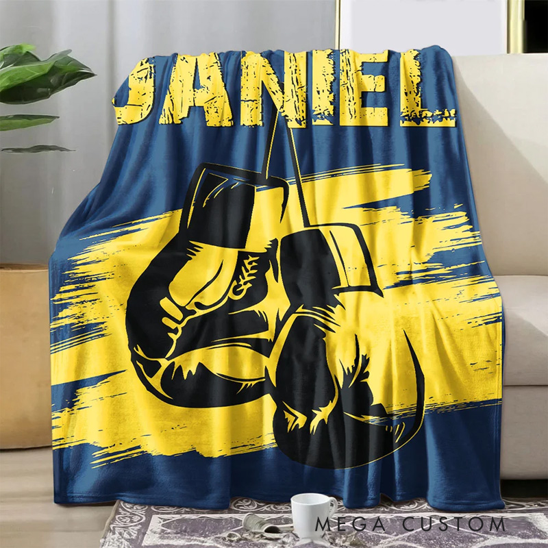 Personalized Multicolor Boxing Gloves Soft Throw Blanket with Name Home Decor Birthday Gift for Boxing Enthusiast for Gym Lover