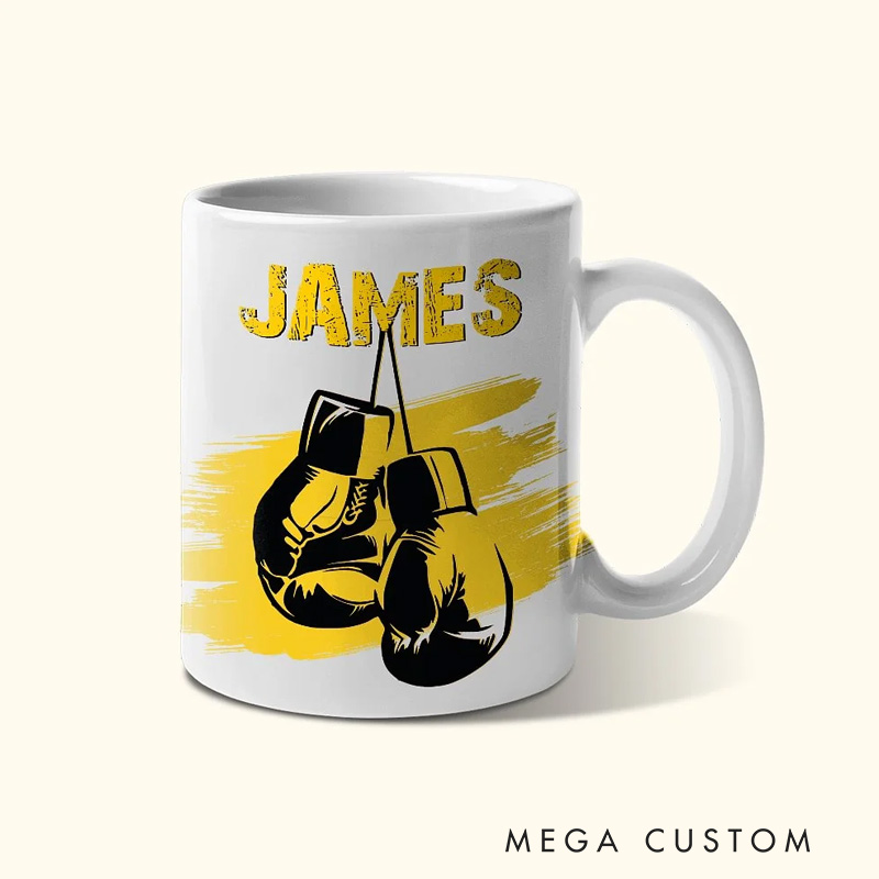 Personalized Mug Multicolour Boxing Glove Design Ceramic Mug with Name Birthday Holiday Gift for Sports Boxing Lovers