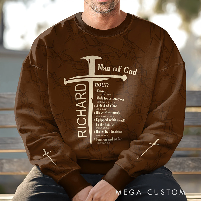 Personalized Man of God Crew neck Sweatshirt with Name Religious Gift Christian Gift Birthday Gift for Men