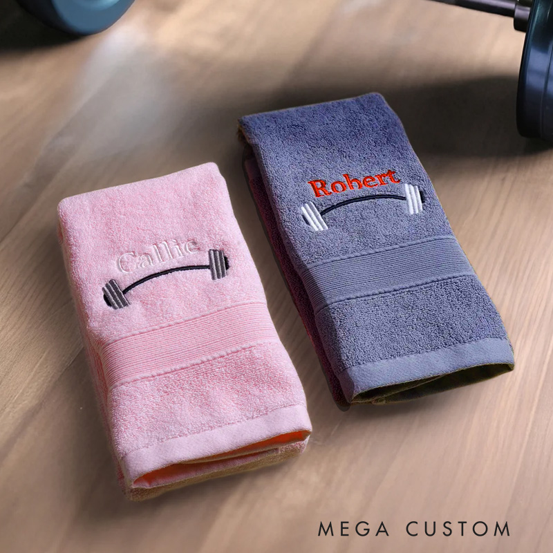 Personalized Weightlifting Barbell Towel with Embroidered Name Sporting Good Training Team Anniversary Gift for Weightlifter Fitness Enthusiast