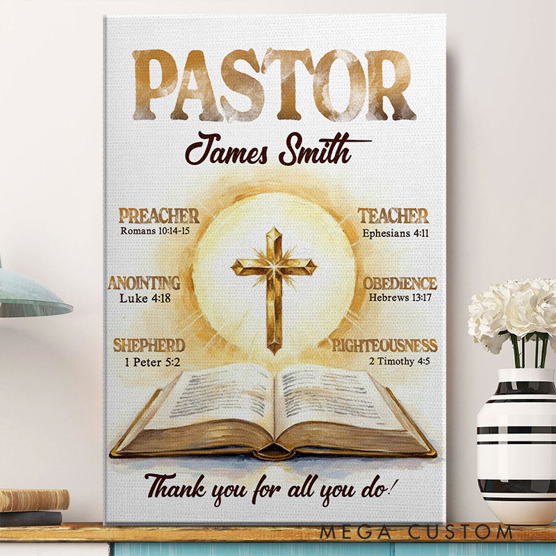 Personalized My Preacher Teacher Shepherd Frameless Canvas Painting with Name Wall Decor Religious Gift Appreciation Gift for Christian Pastor