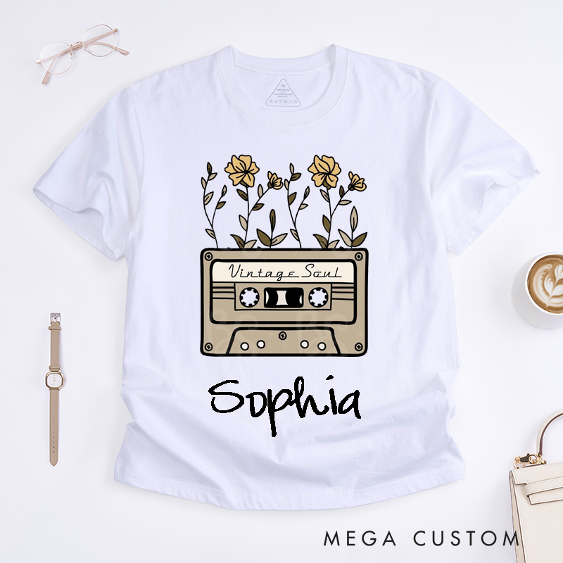 Personalized Vintage Soul Cassette Tape Classic T-Shirts Unisex Custom Floral Retro Music Lover Gift for Men and Women Perfect Birthday Present
