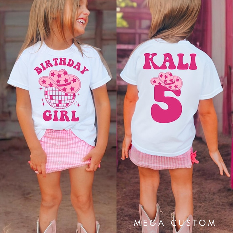 Personalized Birthday Girl Kids T-Shirt with Cute Birthday Year Number and Name Design for a Special Birthday Outfit
