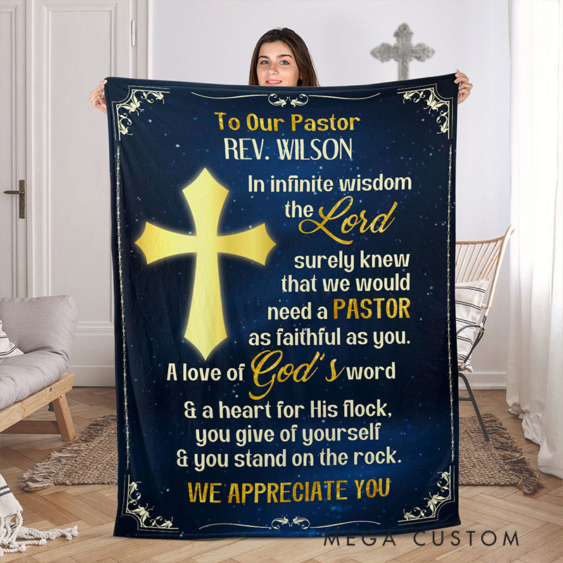 Personalized to Our Pastor Soft Throw Blanket with Name Home Decor Appreciation Gift Religious Gift for Christian Pastor
