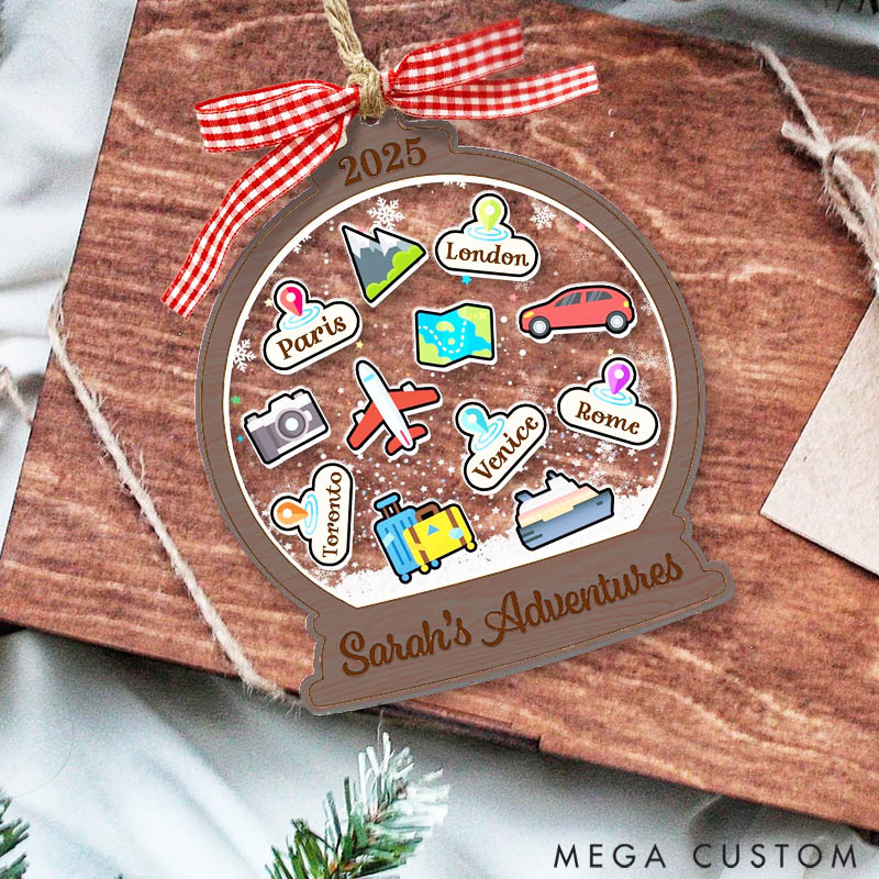 Personalized Travel Christmas Ornament Adventure Gift for Travel Lovers 