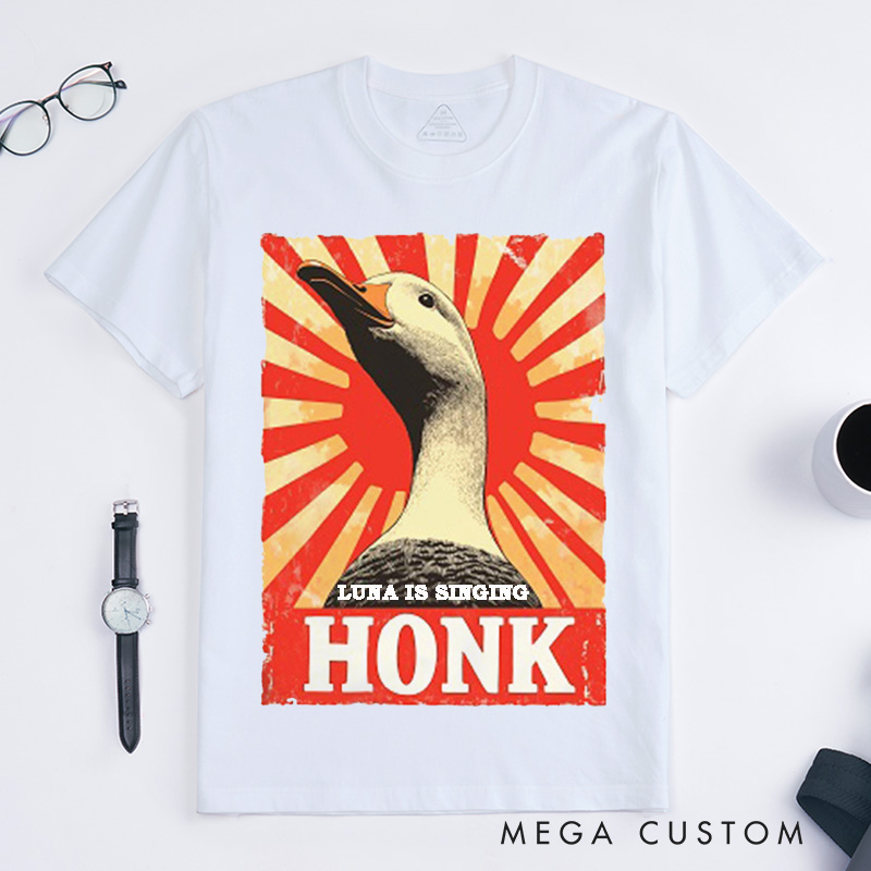Personalized Goose Honk Singing Classic T-Shirts Custom Funny Animal Meme Gift for Music Lovers Goose Lovers Men Women Unisex Unique Birthday Present