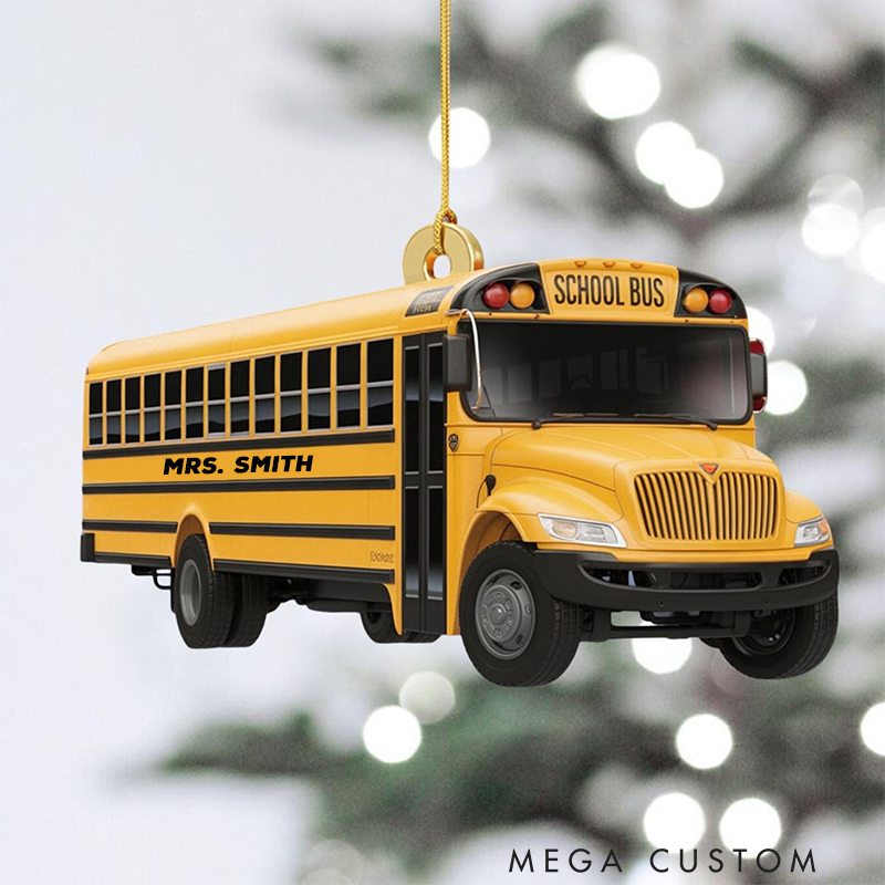 Personalized Teacher Christmas Ornament School Bus Design Acrylic Ornament for Teachers