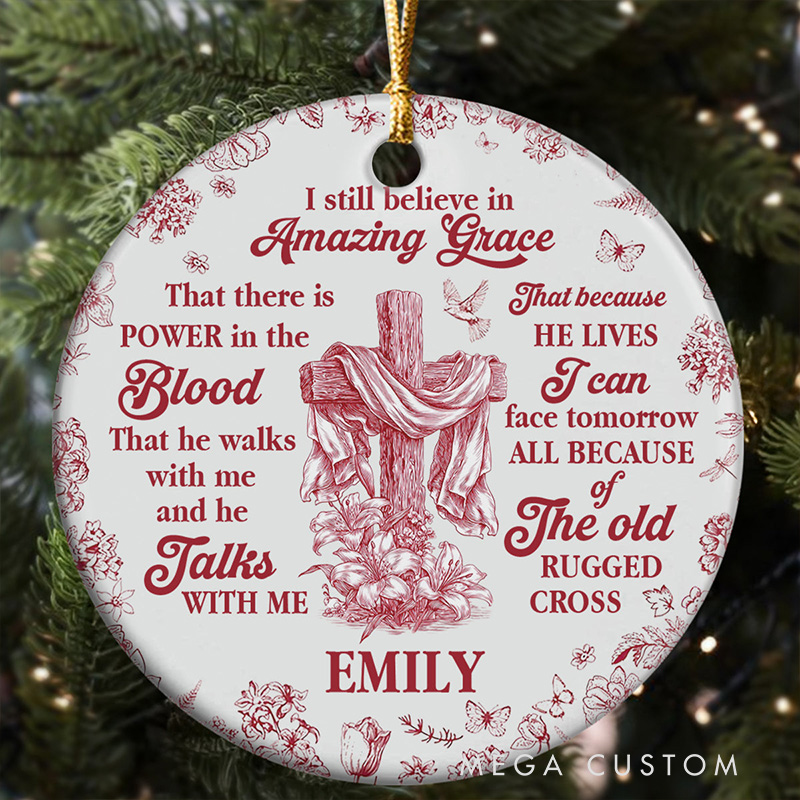 Personalized Amazing Grace Round Shaped Ceramic Ornament with Name Religious Gift Christian Gift for Christians