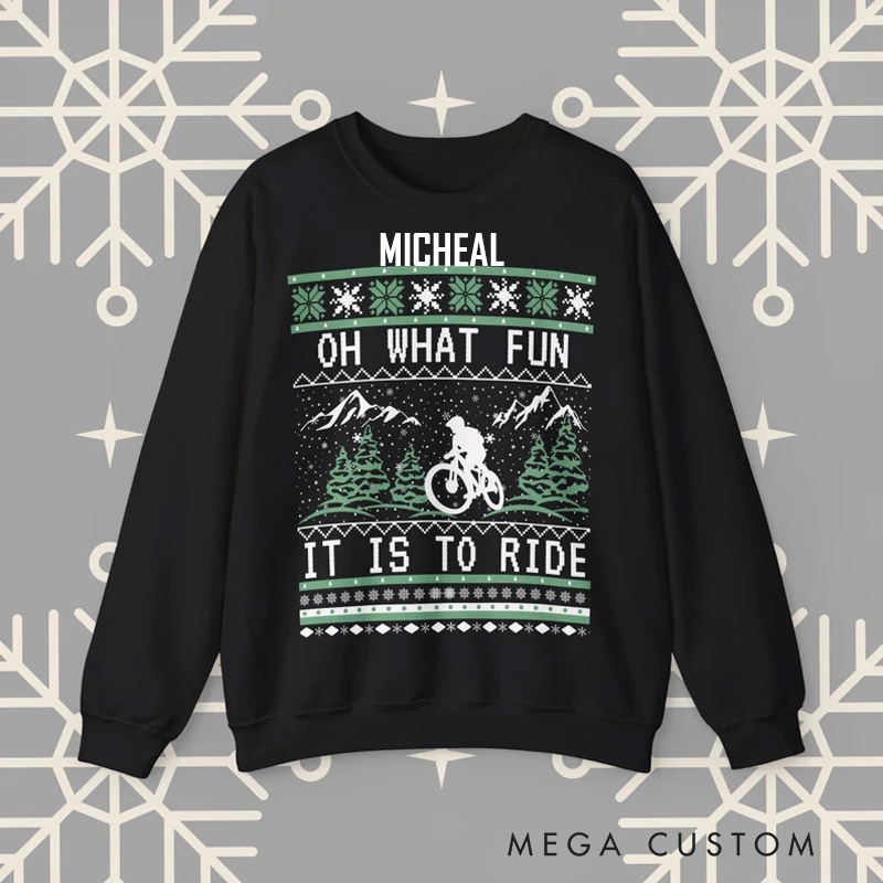Personalized Classic Mountain Biking Christmas Sweatshirt Ugly Christmas Sweater Bike Holiday Crewneck