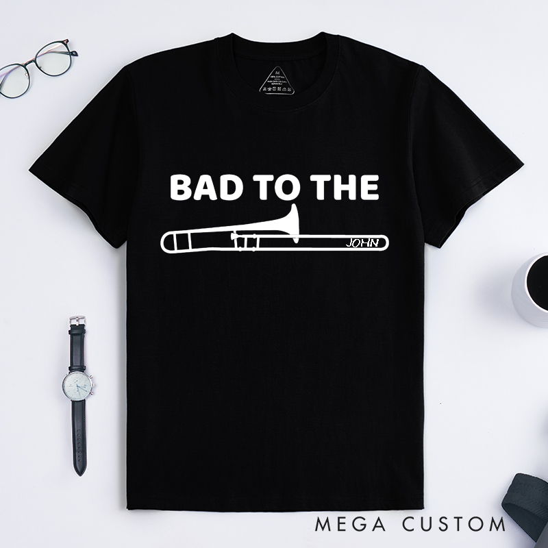 Personalized Bad To The Bone Trombone Classic T-Shirts Custom Name Music Lover Unisex Gift Funny Band Musician Tee Perfect for Trombone Players