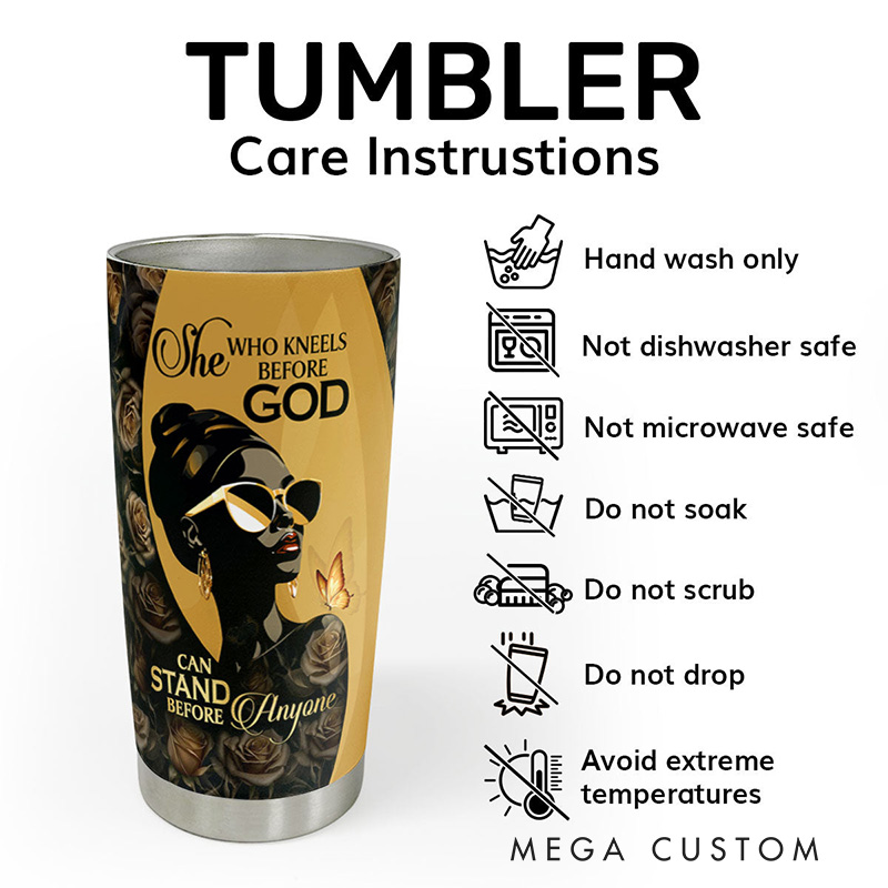 Personalized she who Kneels Before God can Stand Before Anyone 20oz Stainless Steel Tumbler with Name Religious Gift for Christians
