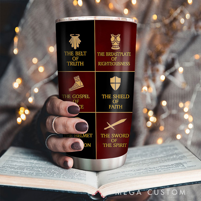 Personalized Put on the Full Armor of God 20oz Stainless Steel Tumbler with Name Religious Gift Faith Gift for Christians