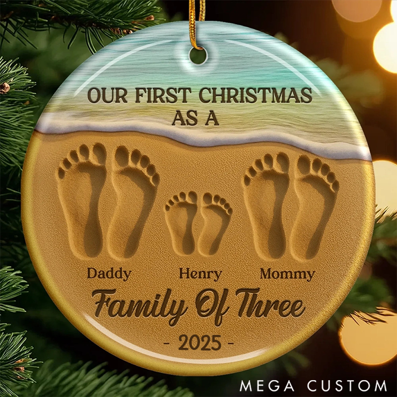 Personalized Family Christmas Ornaments Commemorating Our First Christmas as a Beach-loving Family