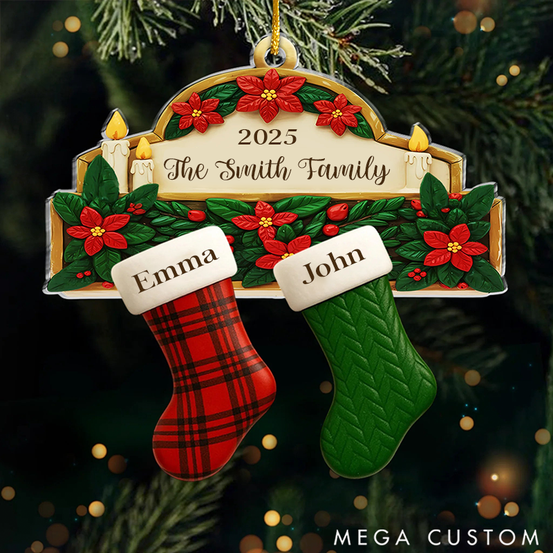 Personalized Family Christmas Ornaments Our First Christmas Together with Beautifully Decorated Stockings