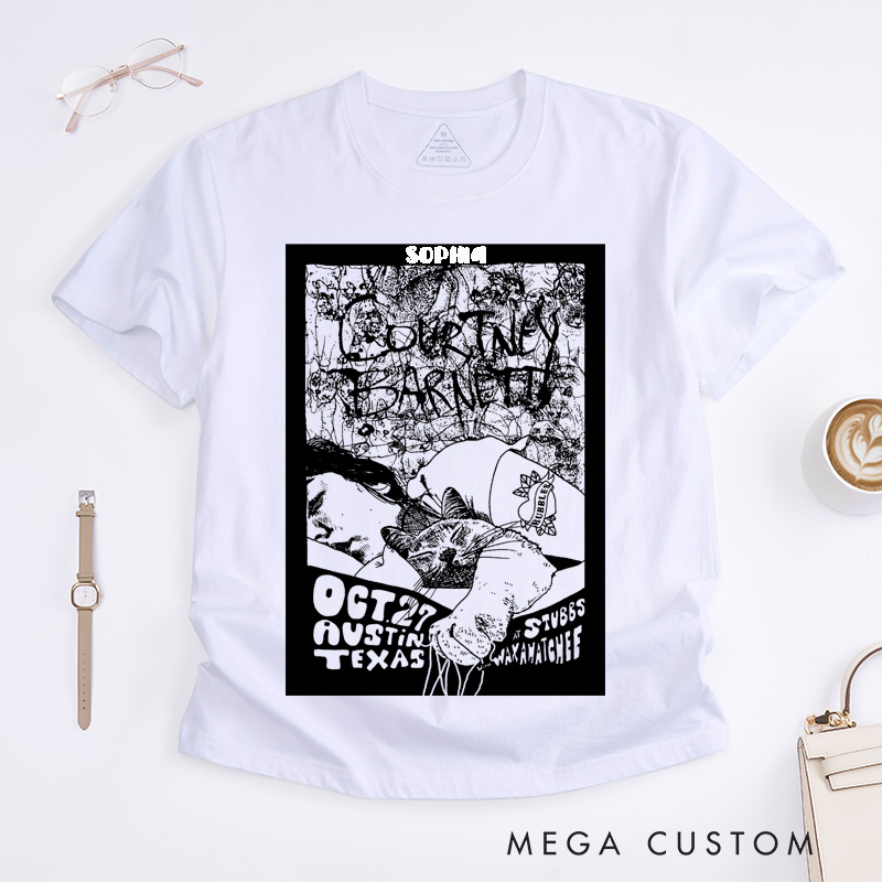 Personalized Cat Flower Rock Lovers Unisex Classic T-Shirts Custom Name Music Lovers Gift Unique Artistic Tee for Friends Anniversary Special Occasion