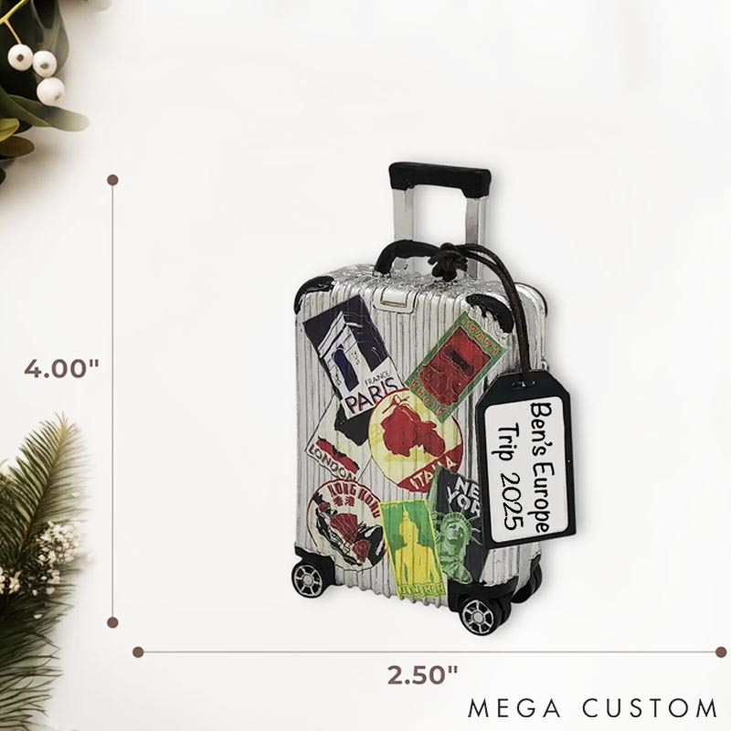 Personalized Christmas Ornament World Travel Suitcase Gift for Travel Lovers