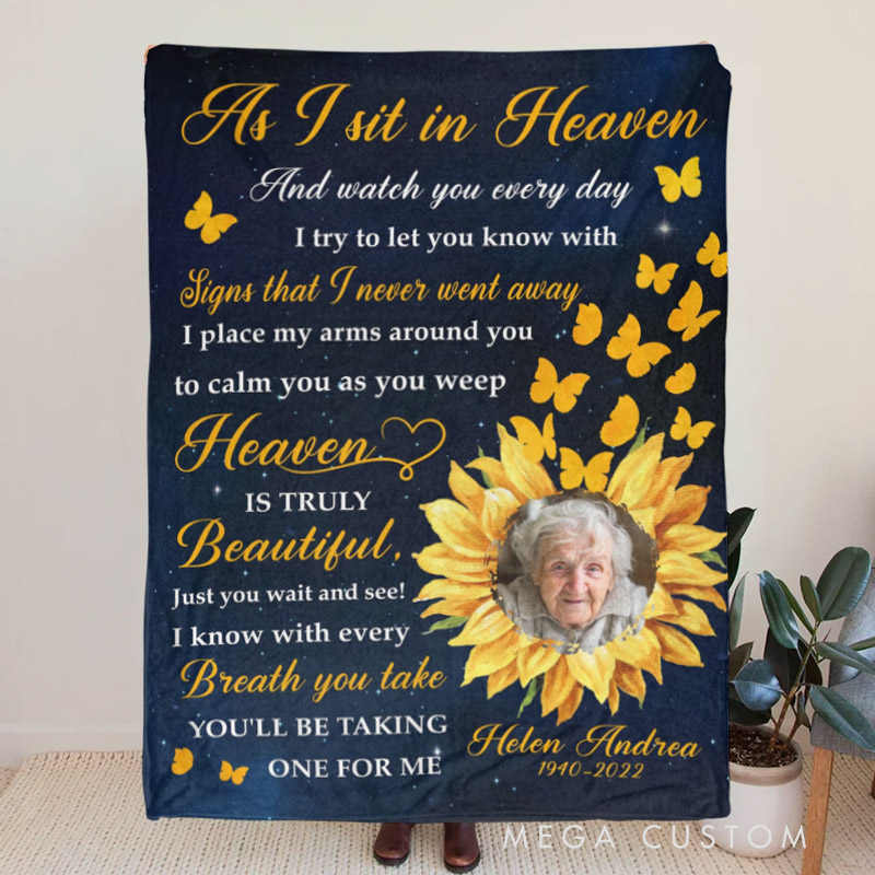 Personalized Photo Blanket Sunflower Memorial Blanket Sympathy Gift for Family Members