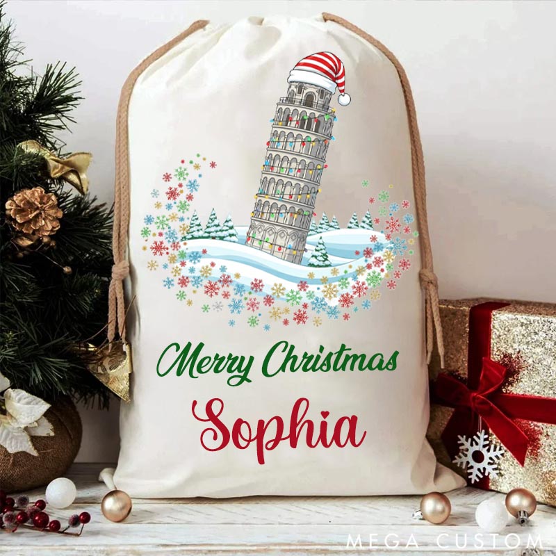 Personalized Travel Bag Christmas Famous Sites Merry Christmas with Custom Name