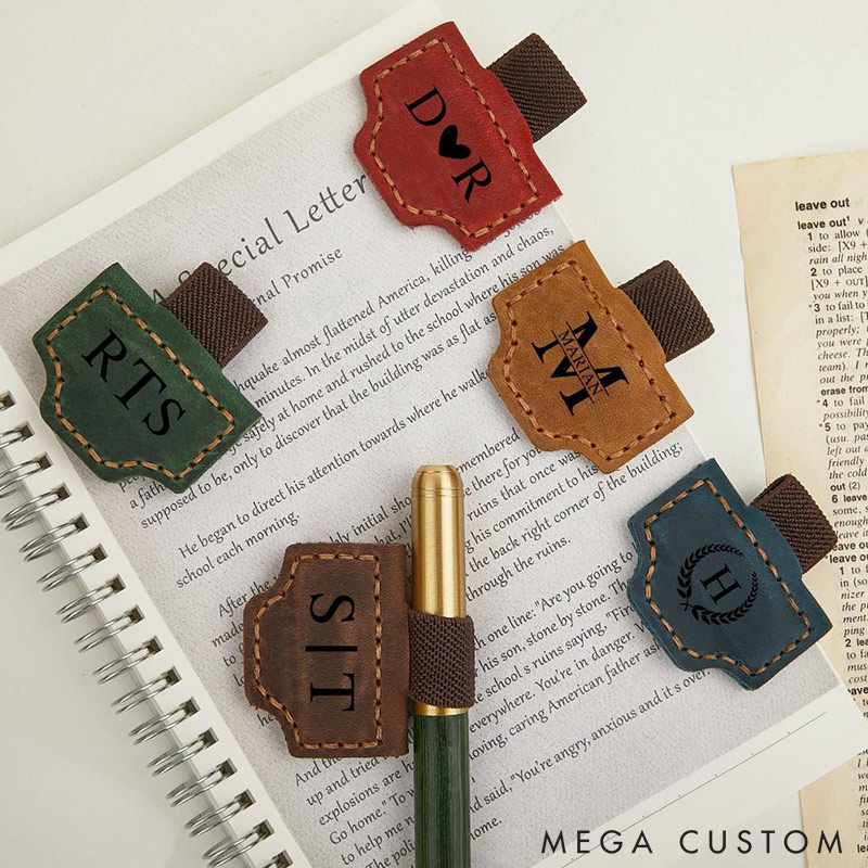 Personalized Engraved Book Clip with Name or Initial Custom Leather Book Clips Magnetic Bookmark for Book Lovers Reader Gift Book Mark with Pen Holder